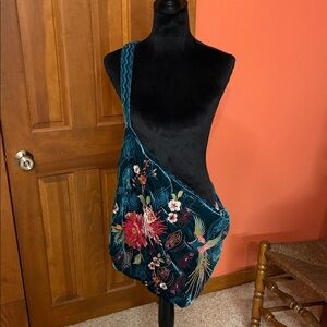 Teal Floral Embroidered Shoulder Bag